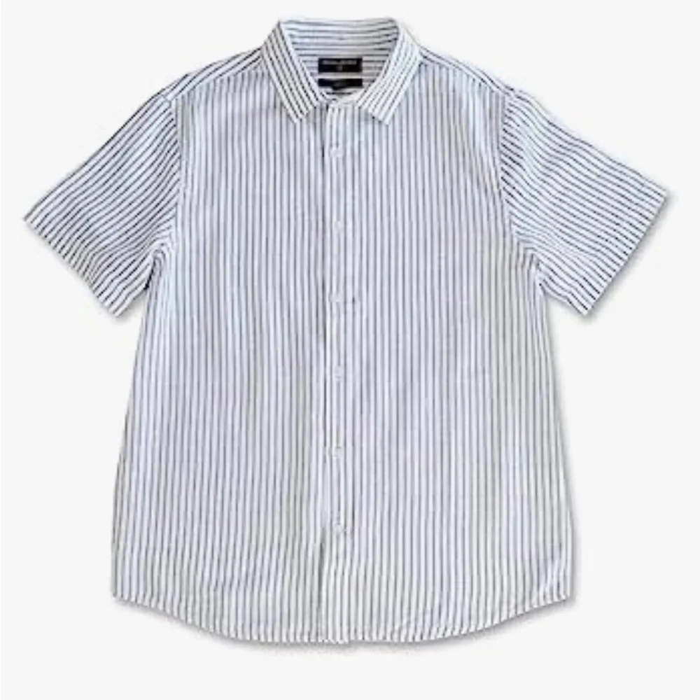 Banana Republic Slim Fit Mens XL White & Blue Striped Linen Casual Preppy Shirt